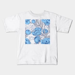Blue and gray peonies Kids T-Shirt